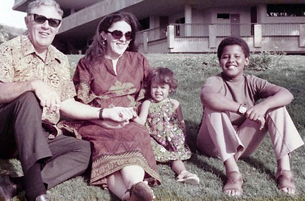 Obama and his mother, half-sister, and maternal grandfather
